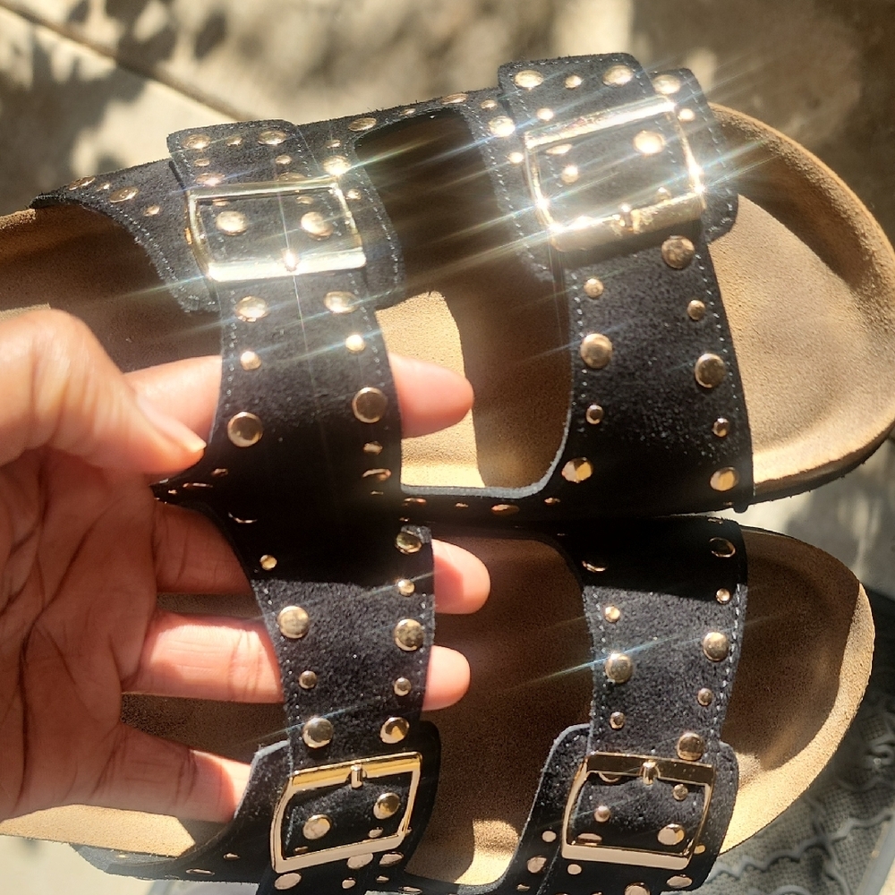Haute Hippie Black Sandals with Gold Accents - Picture 9 of 9